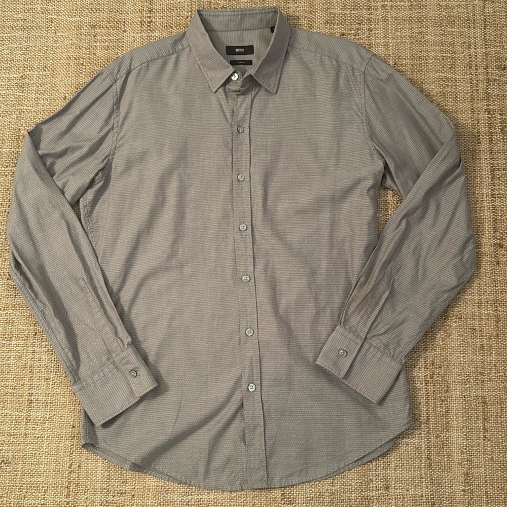 HUGO BOSS Cotton Fine Pattern Grey Button Down Shirt Slim Fit Large
